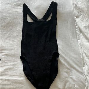 Hunza G Black Textured One-Piece Swimsuit